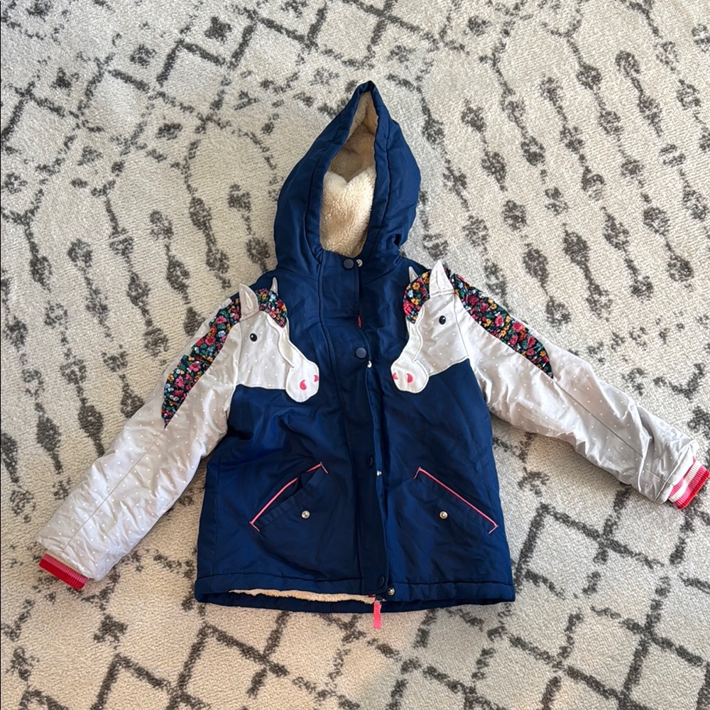 Mini boden horse winter jacket for girls